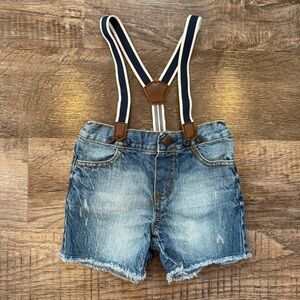 Oshkosh B’Gosh Baby Boy Denim Shorts With Suspenders Size 9-12 Months Summer